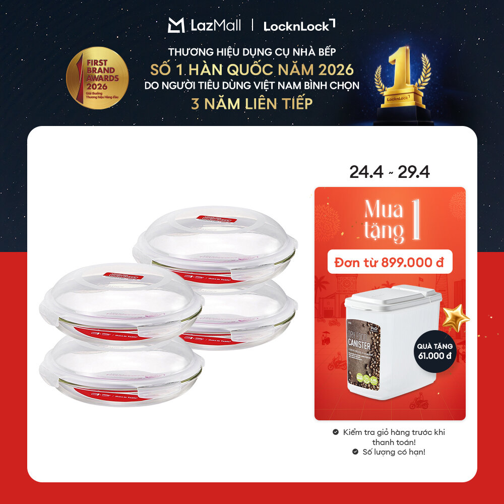 COMBO 4 Hộp thủy tinh LocknLock 850ml X4 LLG885S4 (quấn bóng)