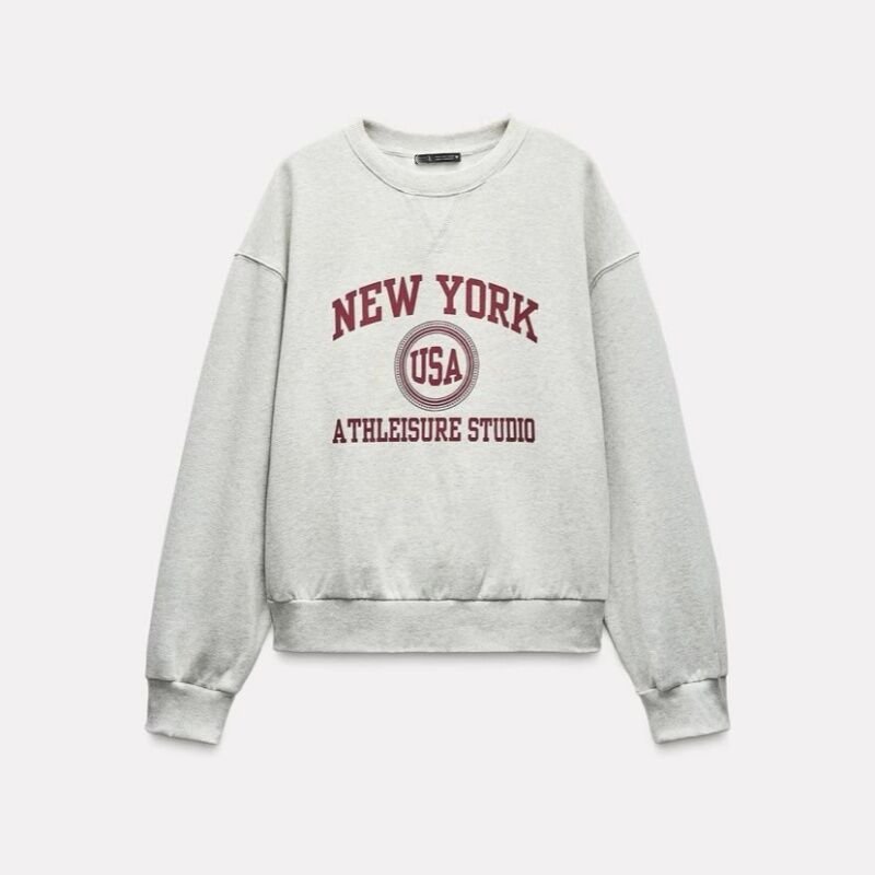 Zara Kiss American Retro Rộng Rãi In Chữ Áo Nỉ Áo Sweatshirt Nữ Phong Cách Đại Học Mùa Thu Hàng Mới 