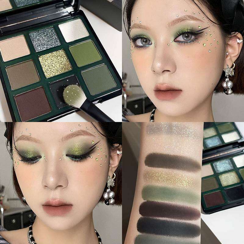 Phấn Mắt Nhiều Màu Nine Colors Misty Forest Retro French Style Green Black Color Collision Olive Gre