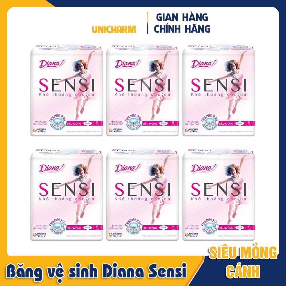 Combo 6 gói băng vệ sinh diana sensi siêu mỏng cánh( Date 2025(
