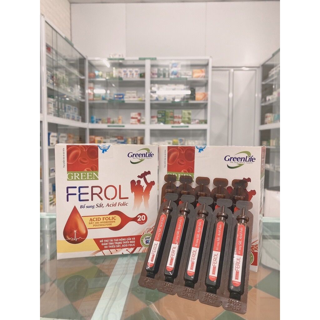 Sắt ||| hữu cơ _ green ferol bổ sung sắt ,axit folic , hỗ trợ tạo máu , giảm chóng mặt