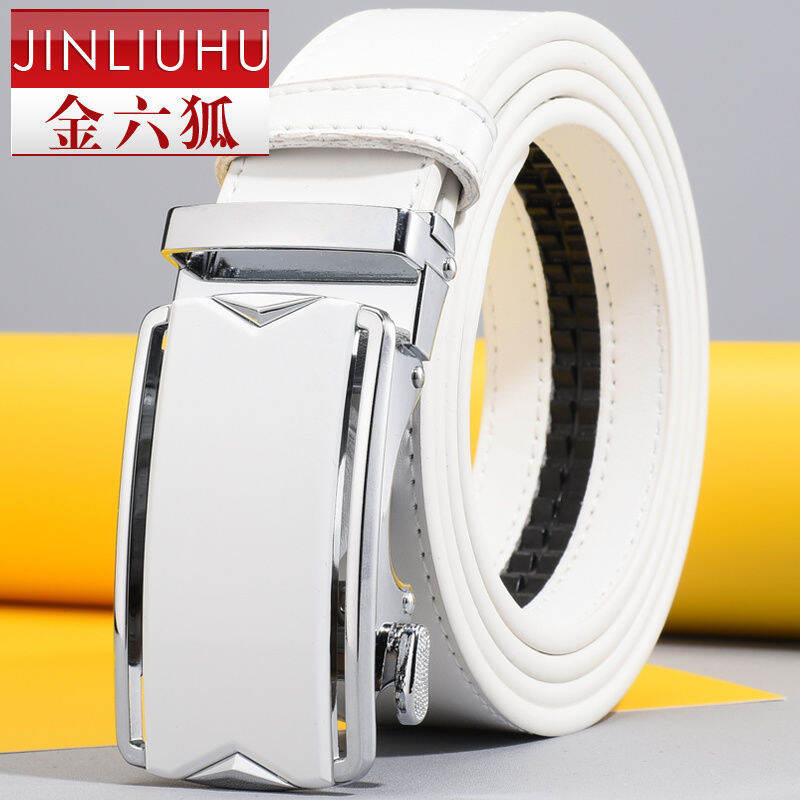 Thắt lưng da nam thắt lưng quần thường ngày thời trang dễ phối dây da phong cách hàn quốc màu trắng khóa tự động da thật thắt lưng nam sành điệu học sinh thanh niên nam