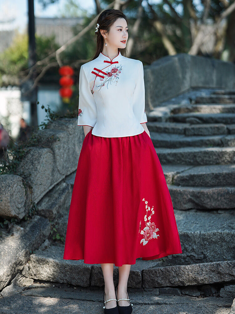 Bộ Váy Hanfu Cotton Lanh Phong Cách Dân Tộc Hai Mảnh Mùa Xuân Hè Cho Nữ Váy Chữ a Cổ Điển Phong Cách Trung Hoa