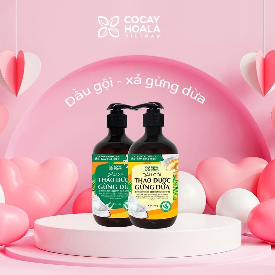 Combo dầu gội + xả thảo dược gừng dừa