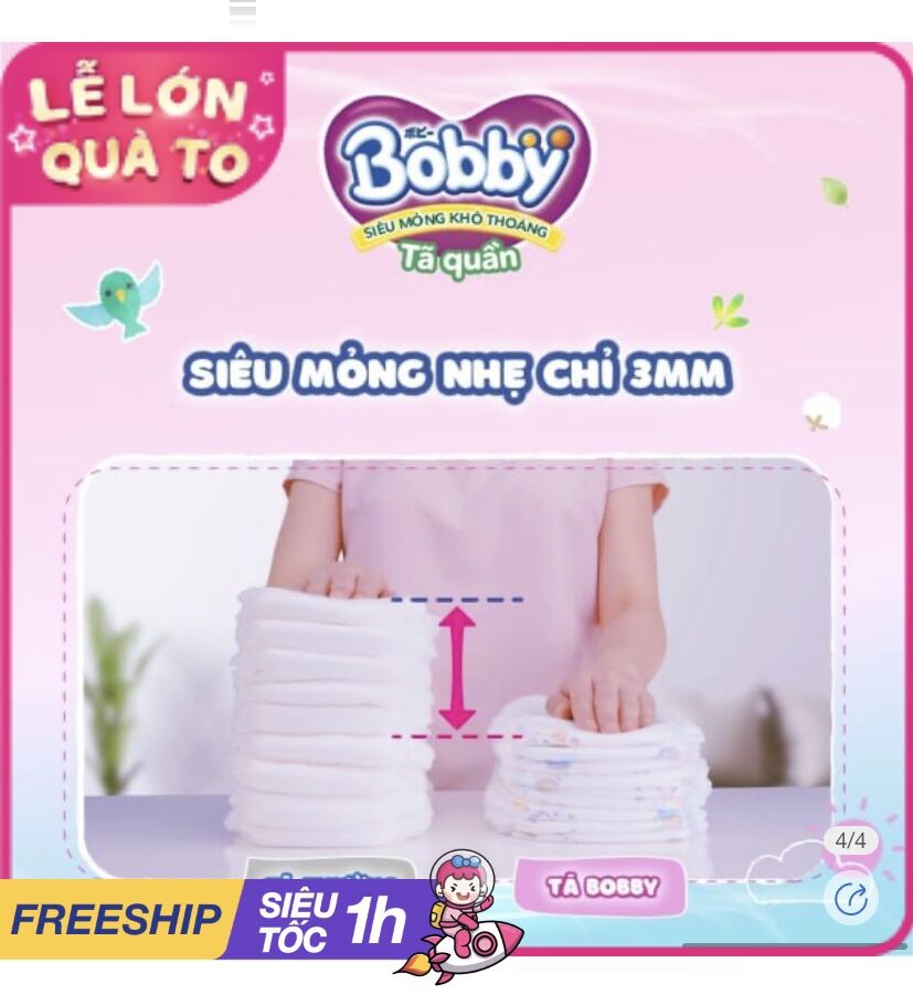 Bỉm tã quần Bobby size L 68 miếng (9-13kg)