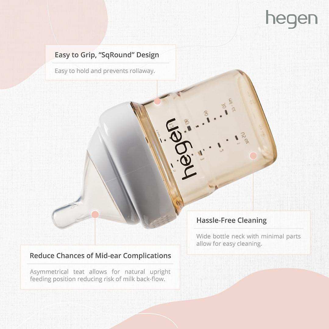 Bình sữa HEGEN thiết kế đầu núm gần như bầu ngực mẹ, núm mềm, bình cổ rộng, nhựa PPSU