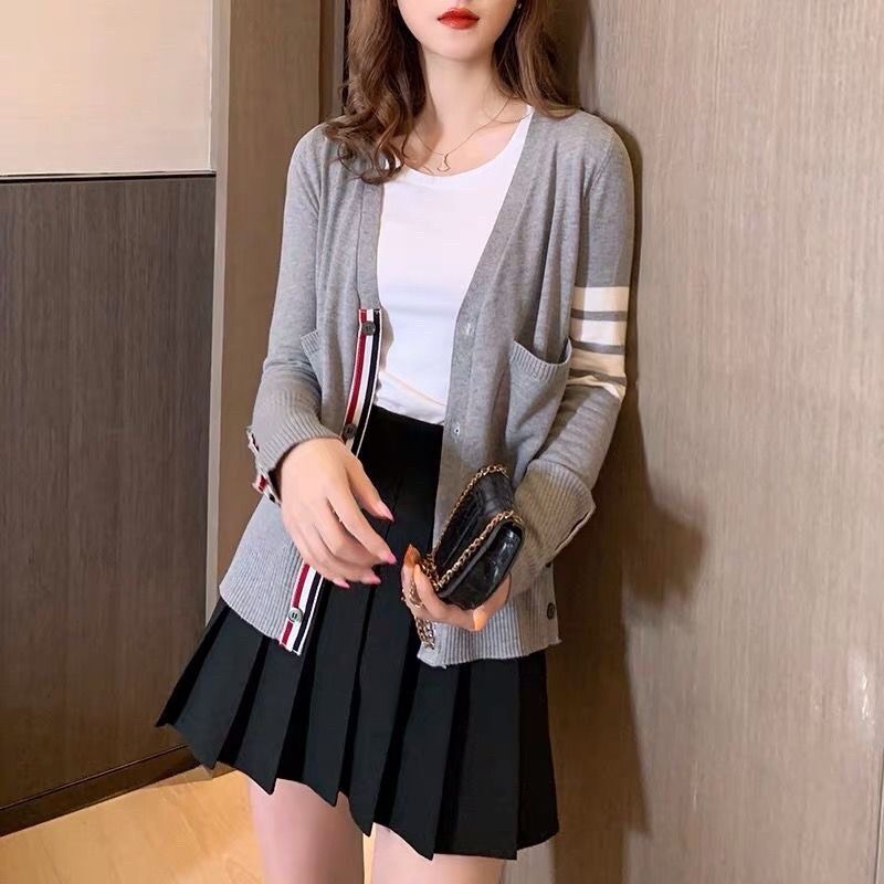 Áo Cardigan Thom Len Mỏng Hoạ Tiết Bốn Sọc
