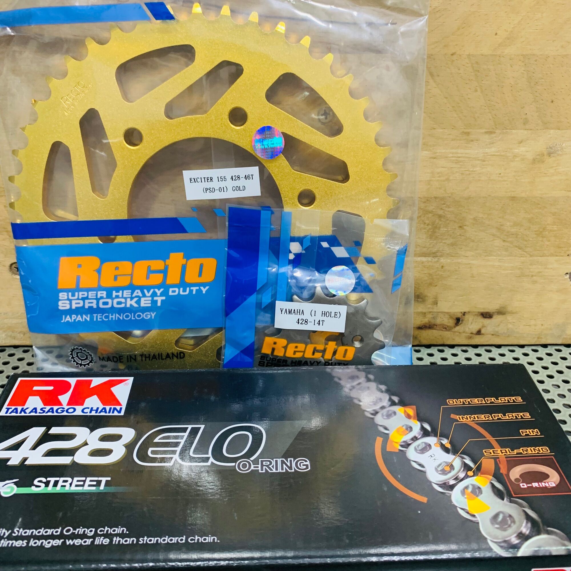 Yamaha Exciter 155 Nhông 14T - Dĩa 46T Thép Màu Đèn / Vàng Recto Thailand - Sên RK 428ELO 132L Oring Phốt Cao Su Chính Hãng RK - Takasago