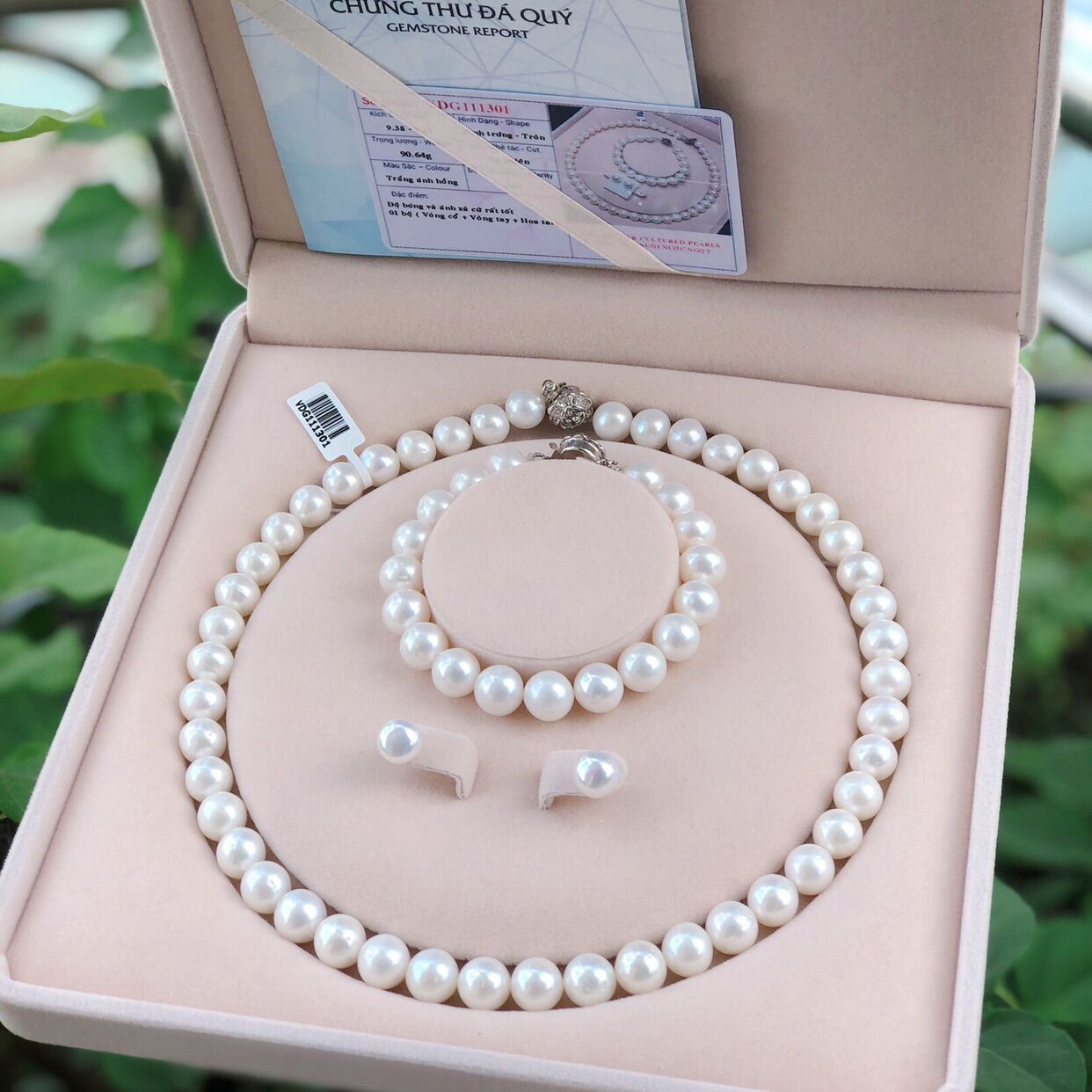Bộ trang sức ngọc trai nuôi nước ngọt tự nhiên cao cấp, hạt tròn đều size 9-10ly chuẩn 2A