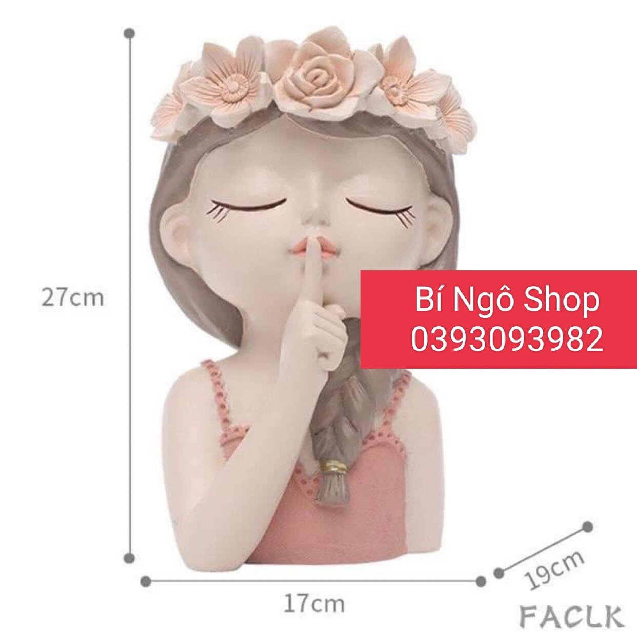 Bình hoa composite cô gái Tết tóc cao 27cm
