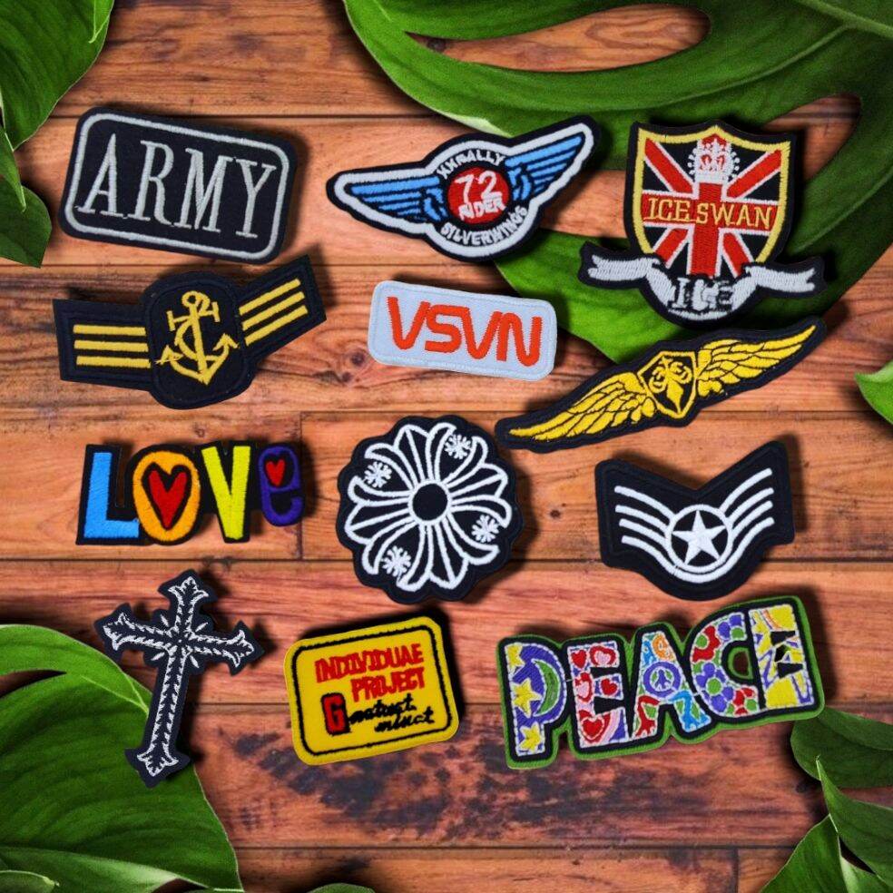 Bộ 15 miếng sticker patch logo thêu vải tặng keo ủi hình phi công độc đáo các loại