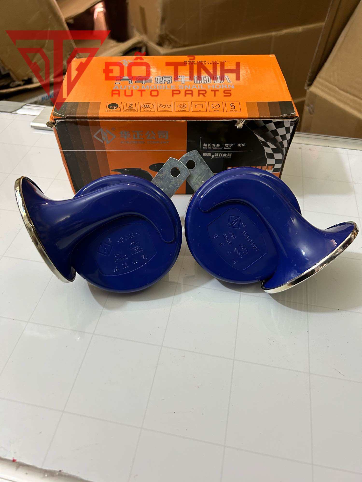 Cặp còi sên ô tô xe máy. Kèn sên Huazheng 12/24v (1 đôi)