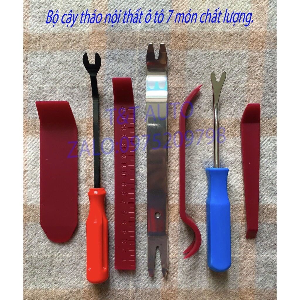 Bộ tháo lắp cậy chốt nở, taplo, nội thất ô tô 7 món tiện lợi rẻ bền đẹp ( nhựa tổng hợp OPP + inox)