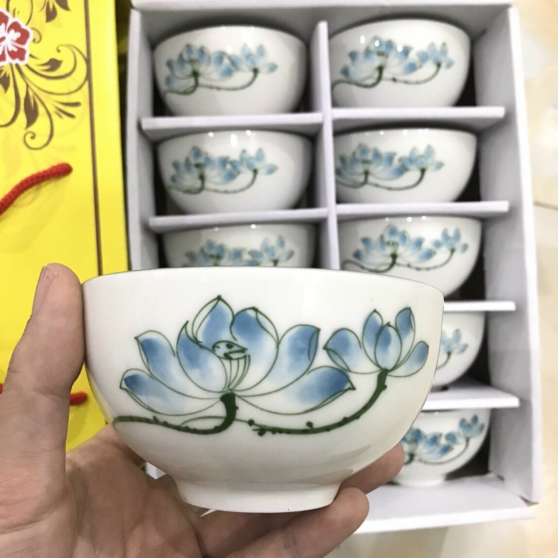 Bộ 10 bát ăn cơm nhiều họa tiết không hộp.Hàng sứ Bát Tràng