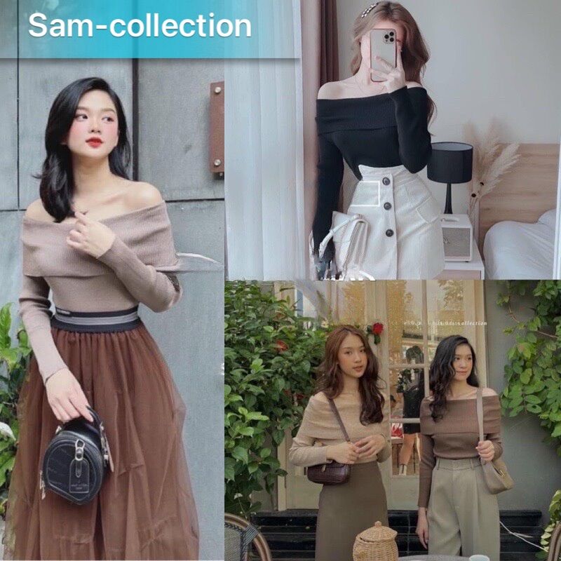 Áo thun tăm bệt vai dài tay nữ ❤️Áo thun  tăm trễ vai dáng ôm❤️ free ship