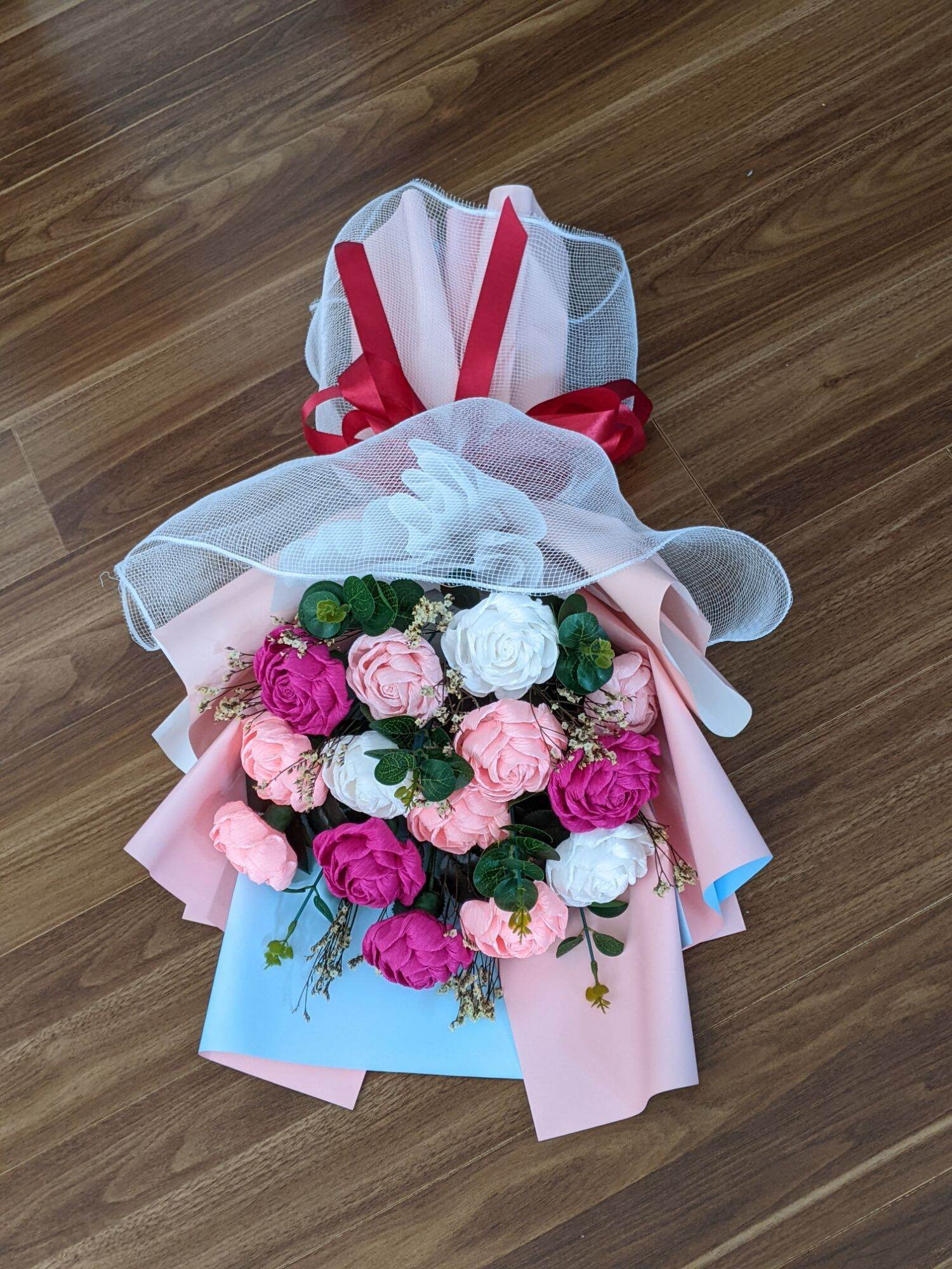 Đầu bông hoa hồng xoắn giấy nhún BÁN TỪ 4 BÔNG