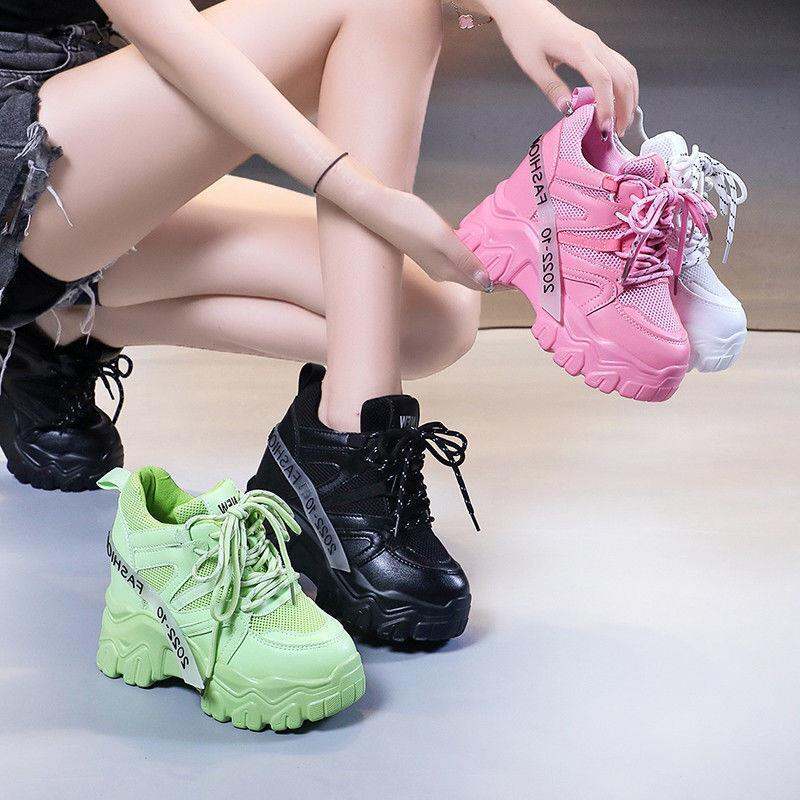 Giày Chunky Sneaker Độn Cao Bên Trong Giày Thể Thao Màu Hồng Thường Ngày Bánh Xốp Đế Dày Thân Hình Nhỏ 12 Cm Mẫu Mới Mùa Xuân 2022 Cho Nữ