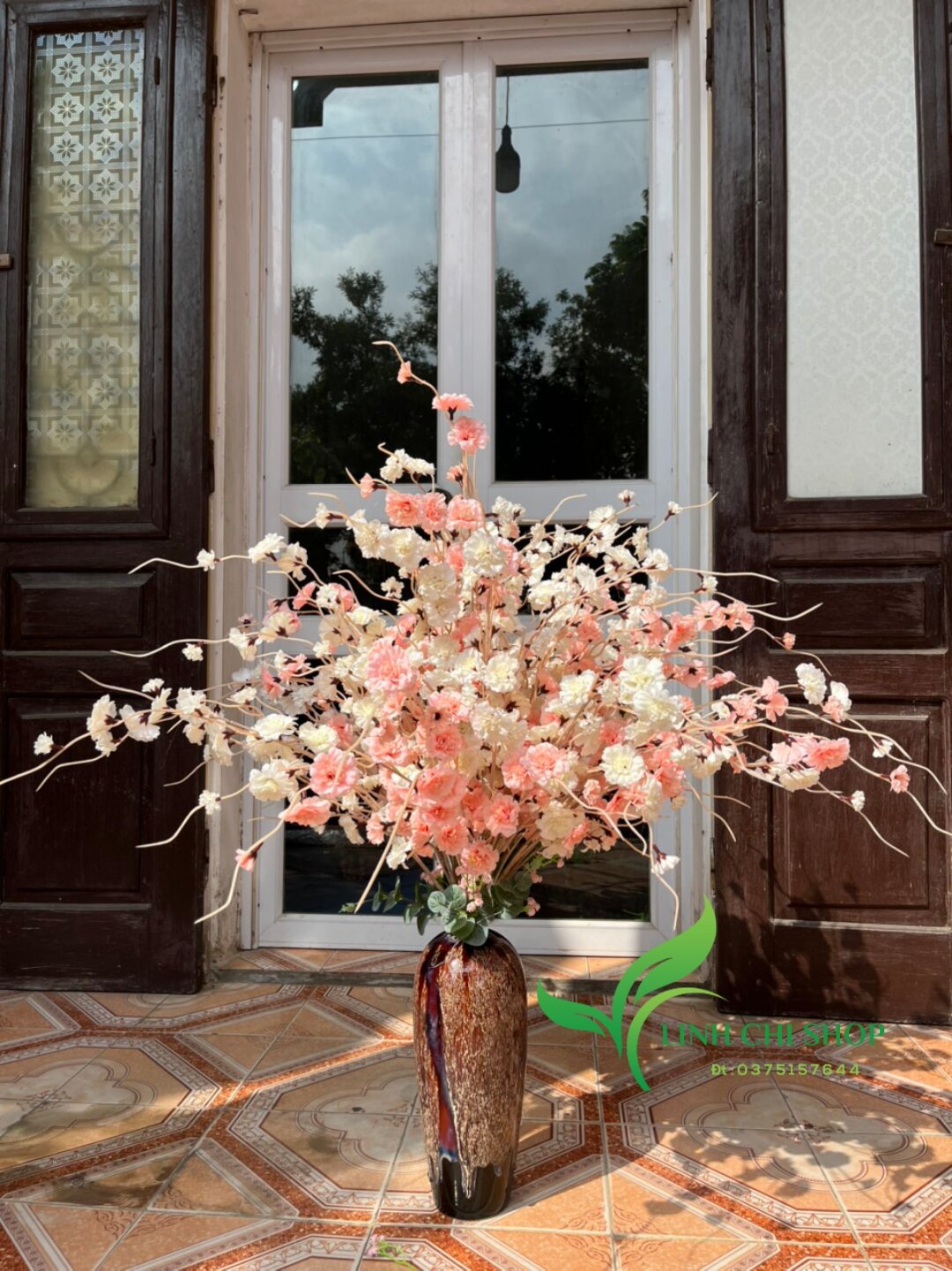 Cành anh đào râu 1m5 cao cấp trang trí_hoa giả trang trí