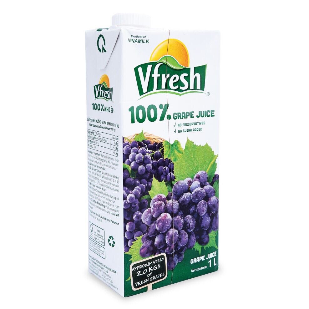 NƯỚC VFRESH NHO ÉP 100% - HỘP GIẤY 1L