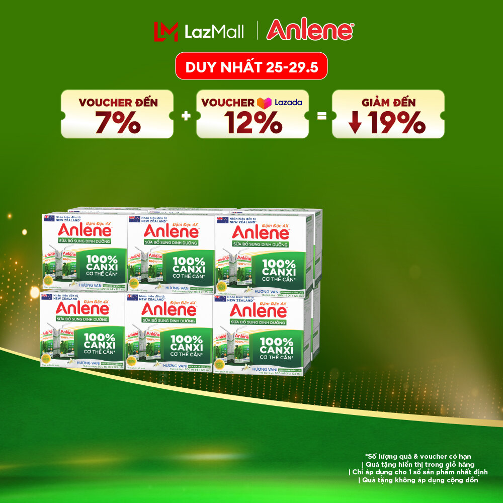 [Voucher giảm đến 26%]Thùng 48 Hộp Sữa Nước Anlene Hương Vani Đậm Đặc Ít Béo 110ml