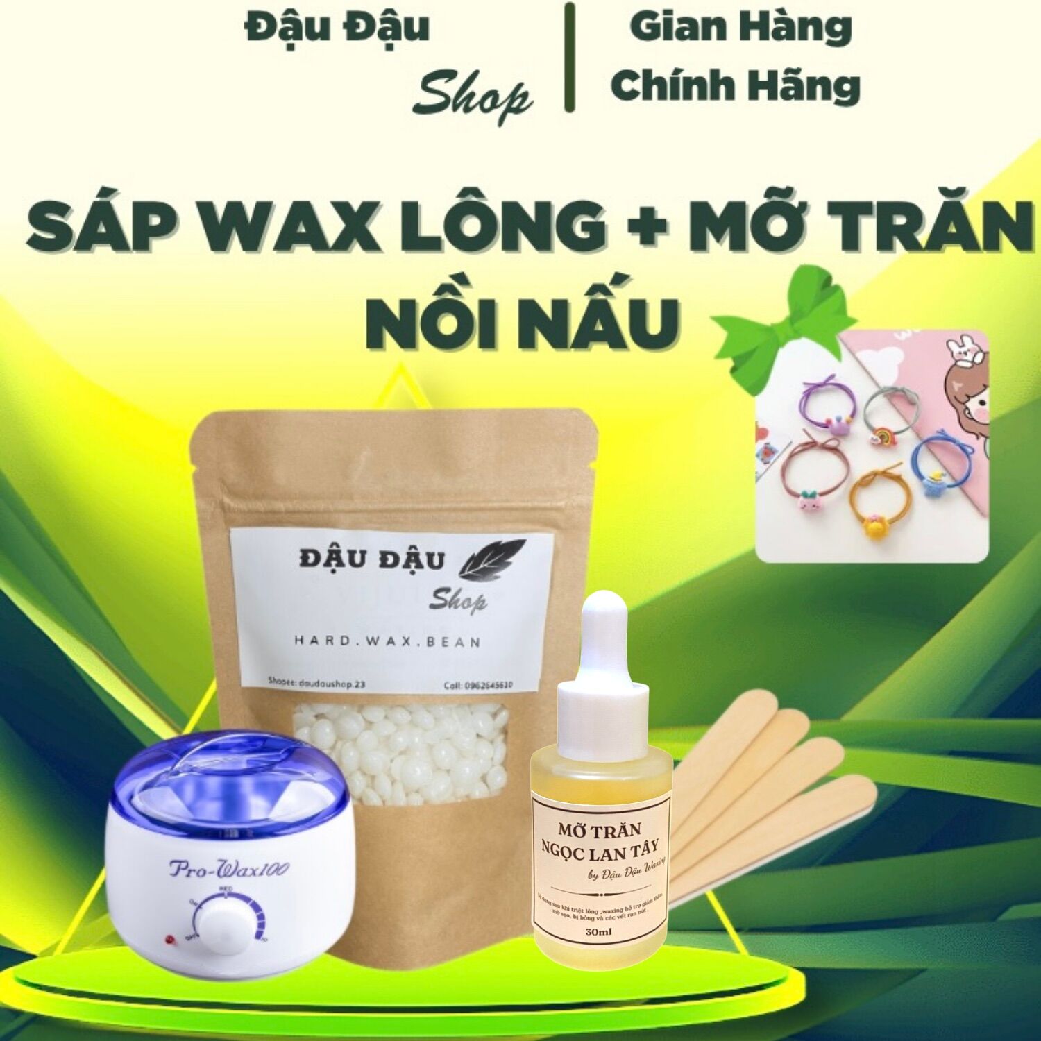 Combo triệt lông sáp wax nóng wax lông100g, nồi nấu sáp Pro-wax 100 và mỡ trăn ngọc lan tây 30ml triệt lông wax lông