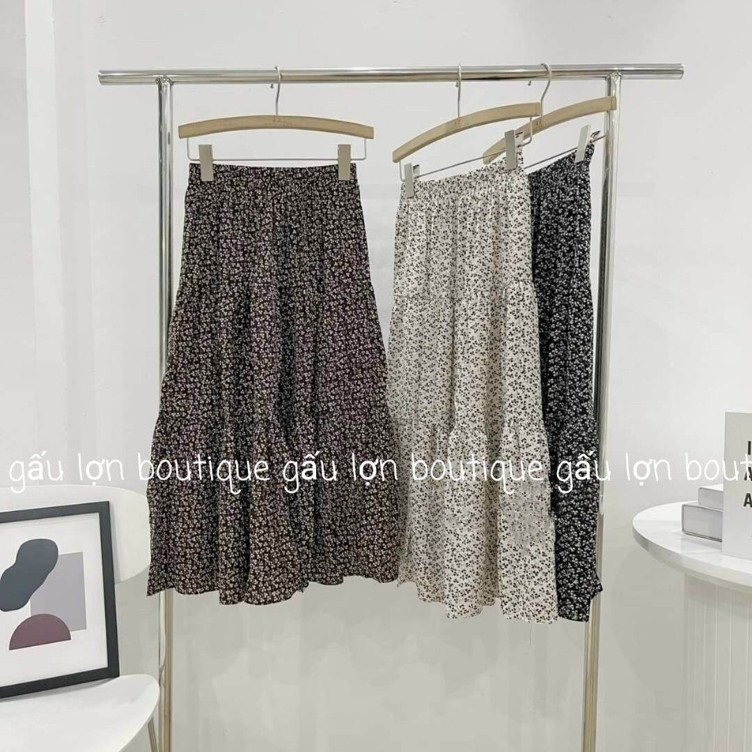 Chân váy midi hoa nhí 3tầng ulzzang ảnh thật