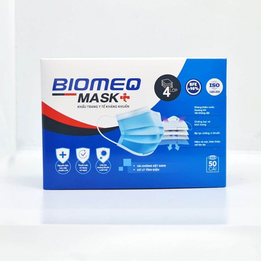 Khẩu trang y tế, khẩu trang y tế 4 lớp kháng khuẩn BIOMEQ MASK hộp 50 cái KTBIOMEQ