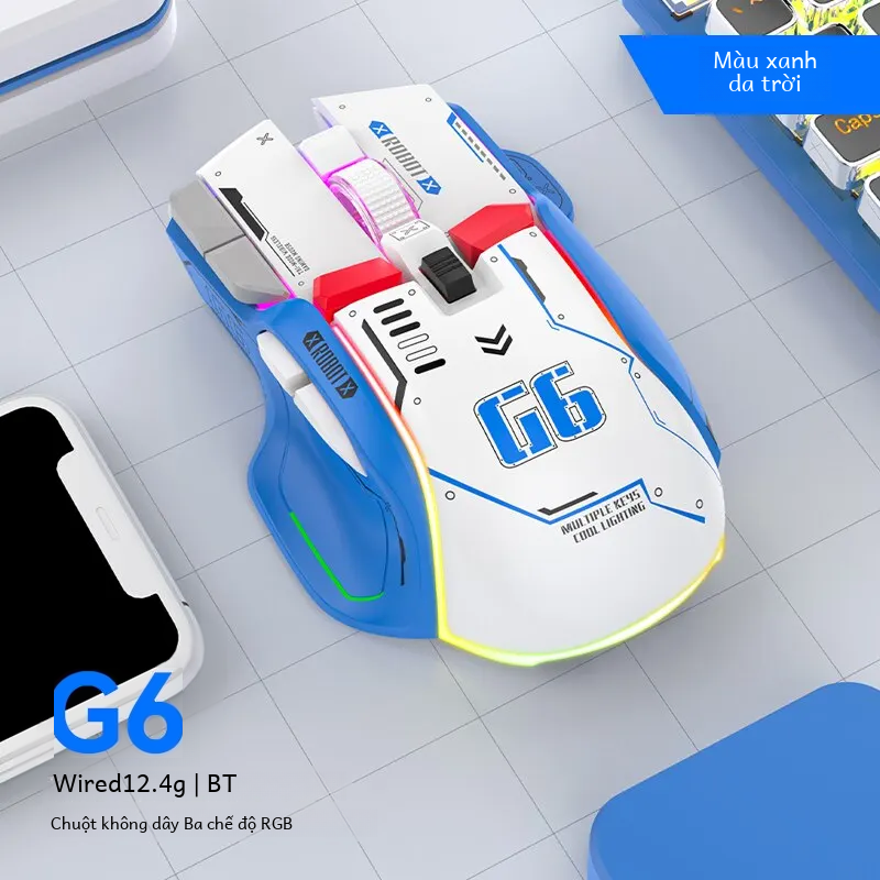 Chuột chơi game không dây g6 4000 dpi 3 chế độ đèn nền rgb sạc im lặng chuột máy tính cho windows android mac ios