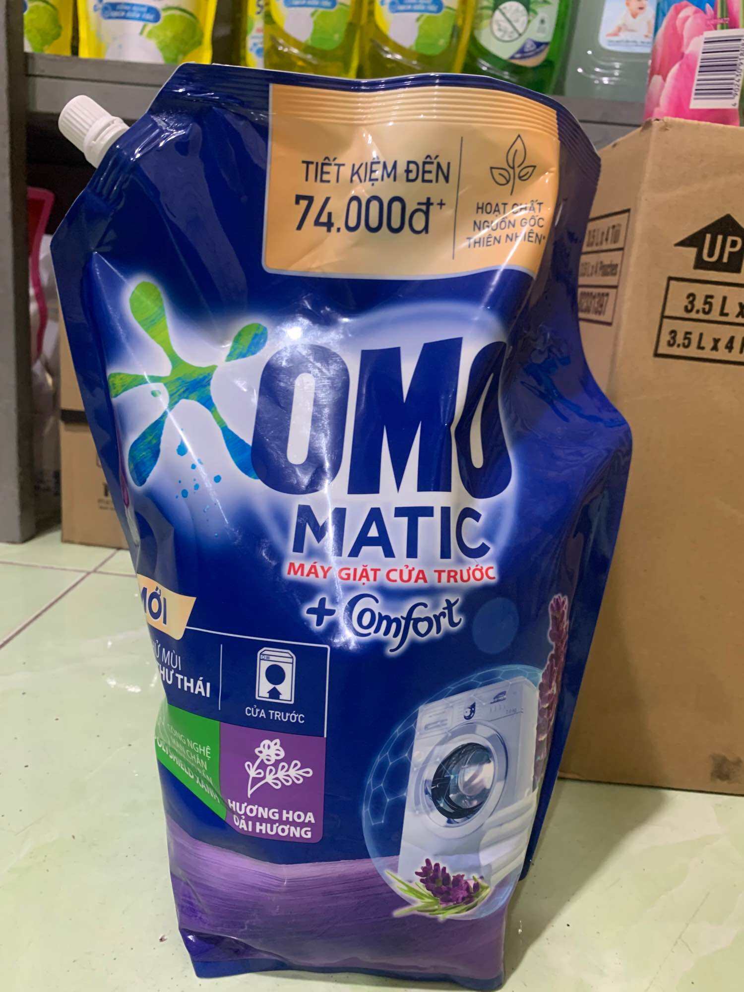 Nước giặt Omo matic cửa trước túi 3,6kg hương lavender