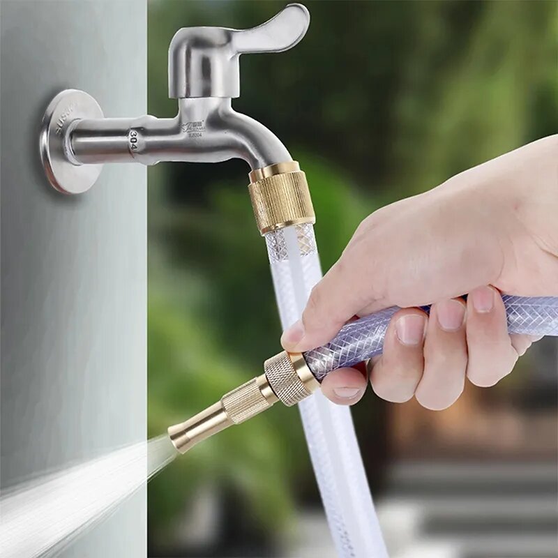 Đầu vòi xịt tăng áp bằng đồng rửa xe áp lực cao, tưới cây điều chỉnh nhiều chế độ (không cần đai siết)