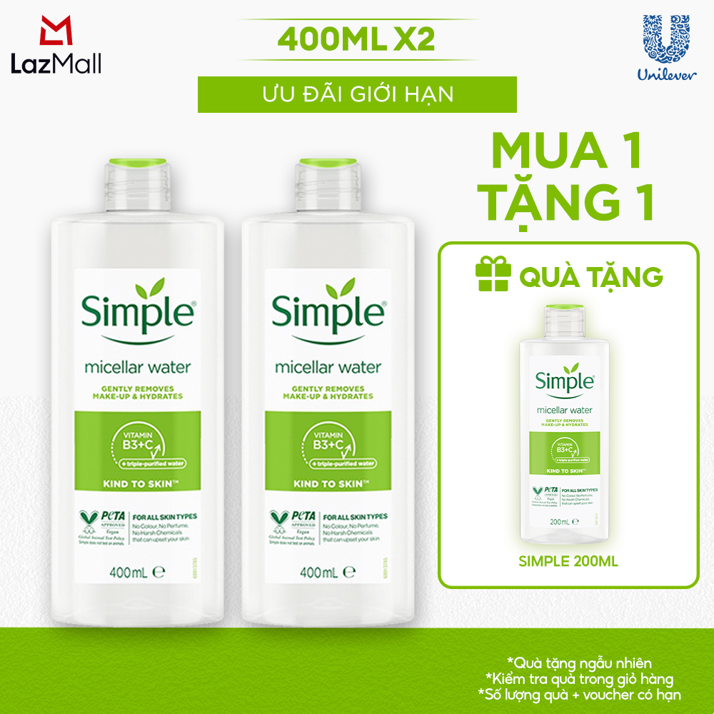 COMBO 2 NƯỚC TẨY TRANG SẠCH SÂU DỊU NHẸ - SIMPLE MICELLAR WATER 400ML