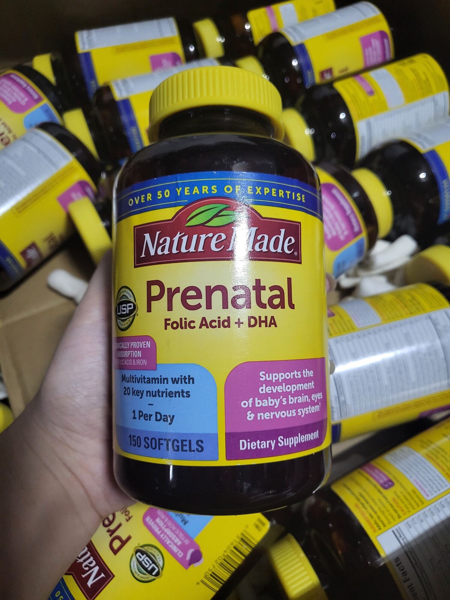 [ Bill Costco Mỹ] Vitamin tổng hợp cho bà bầu Nature Made Prenatal Folic Acid + DHA hàng Mỹ chính hã