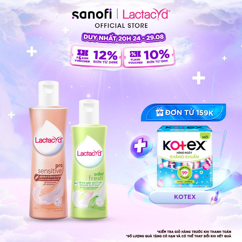 Bộ Dung Dịch Vệ Sinh Phụ Nữ Lactacyd Odor Fresh Ngăn Mùi 24H 150ml + Pro Sensitive Cho Da Nhạy Cảm 250ml
