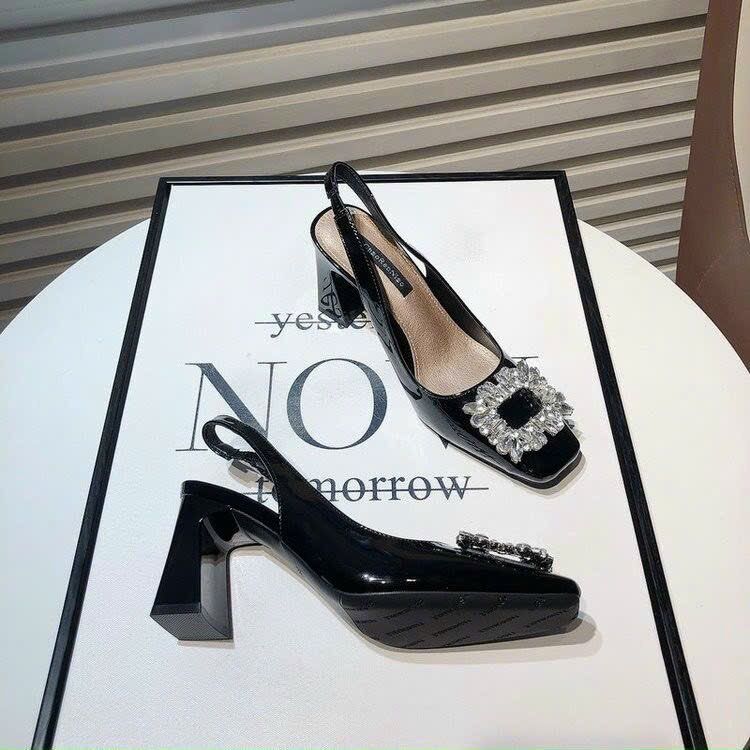 Giày cao gót đính đá vuông 7cm