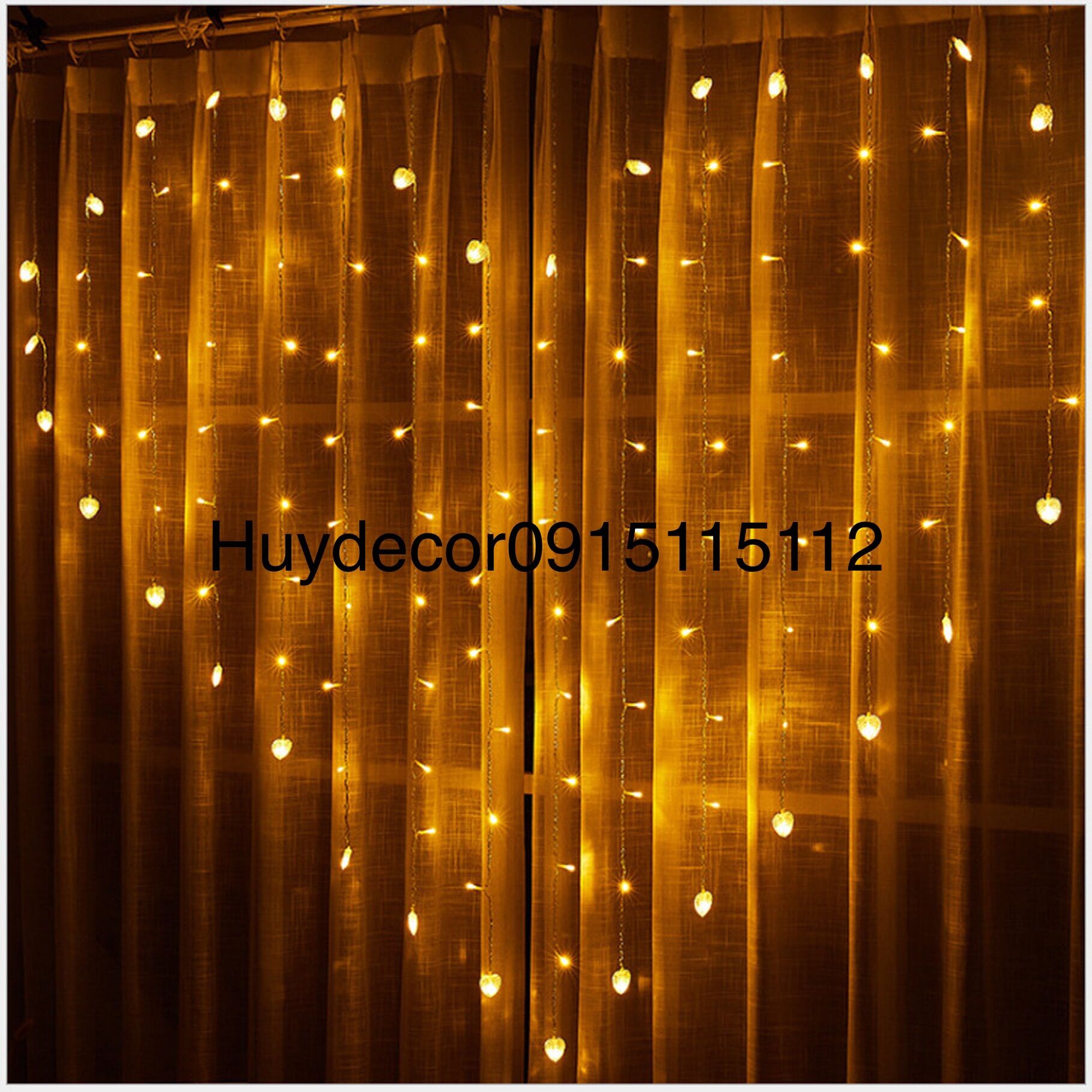 Đèn rèm led hình trái tim Huydecor trang trí