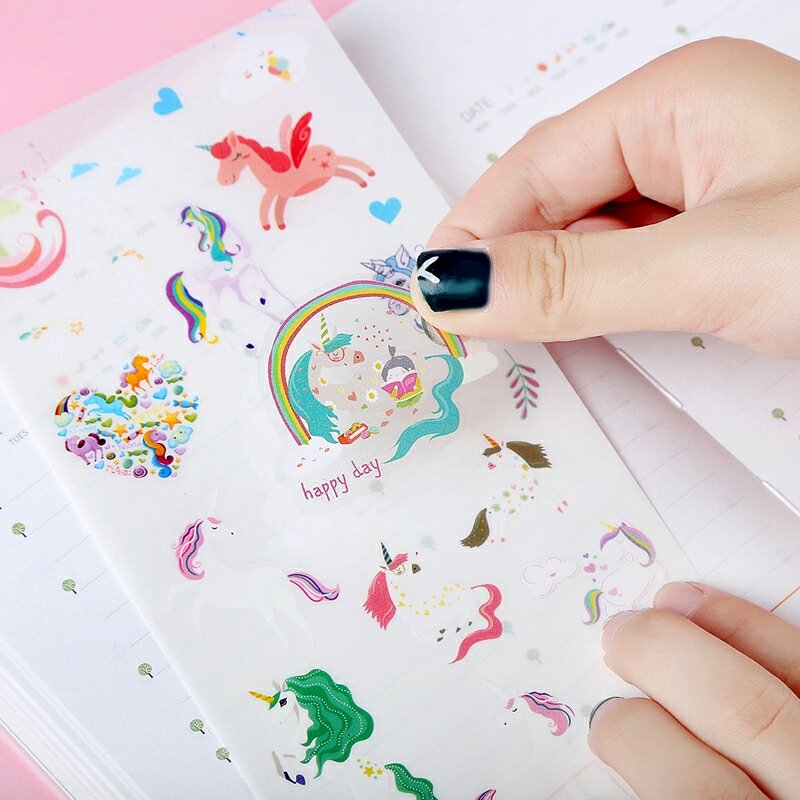 1 set (gồm 6 miếng) stickers hình Unicorn siêu yêu