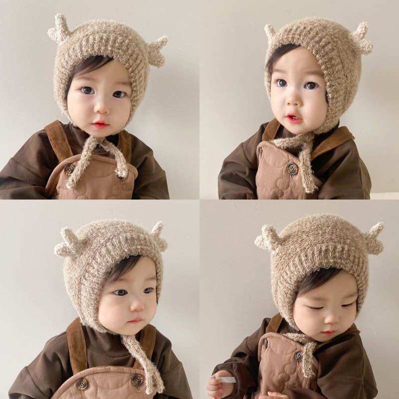 Mũ trùm len dệt mềm lông mịn 2 tai cho bé (42-47cm)