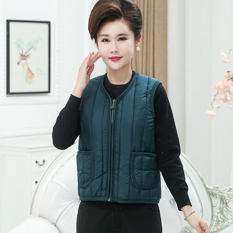 Trang phục cho mẹ người cao tuổi mùa thu đông áo gile cỡ lớn nữ dày dặn lót lông áo không tay áo gile bông nữ trung niên người già