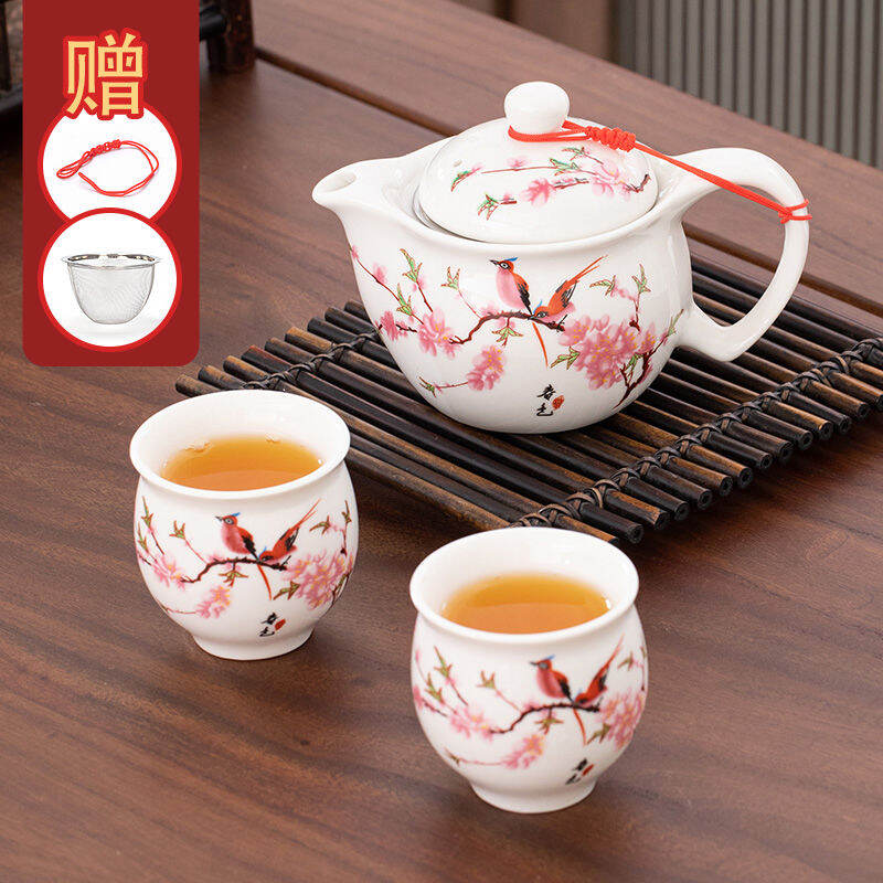 Dụng cụ pha trà kung fu gốm sứ ấm pha trà cốc hai lớp bộ dụng cụ pha trà đơn giản chống bỏng phòng khách gia dụng dung tích cỡ lớn cách nhiệt