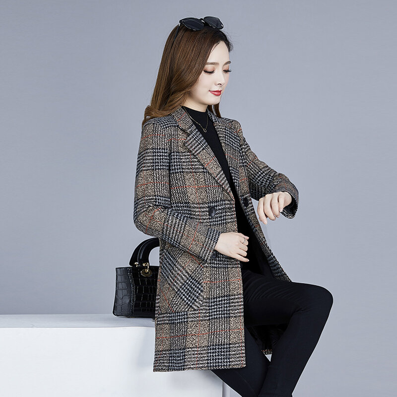 Plaid Woolen Coat Women's 2019 Autumn and Winter New Young Mother Popular Korean Versatile British Style Top Large Size