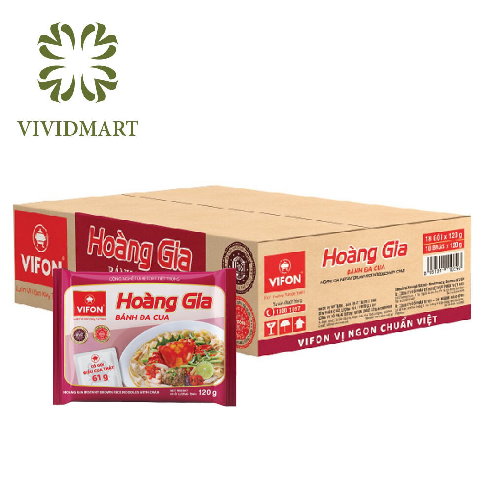 [BOX OF 18 PACKAGES] - VIFON - HOANG GIA INSTANT BROWN RICE NOODLE WITH CRAB (REAL CRAB SOUP PACK) AND HOANG GIA INSTANT BROWN RICE NOODLE WITH FISH (REAL FISH PACK) (120G/PACKAGE)