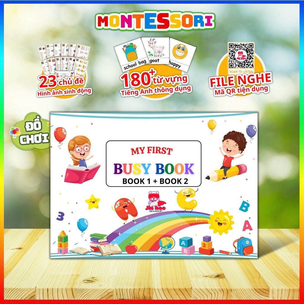 Học liệu bóc dán Tiếng Anh cho bé, học theo phương pháp Montessori, giúp bé nhận biết các chủ đề quen thuộc bằng Tiếng Anh và hình ảnh
