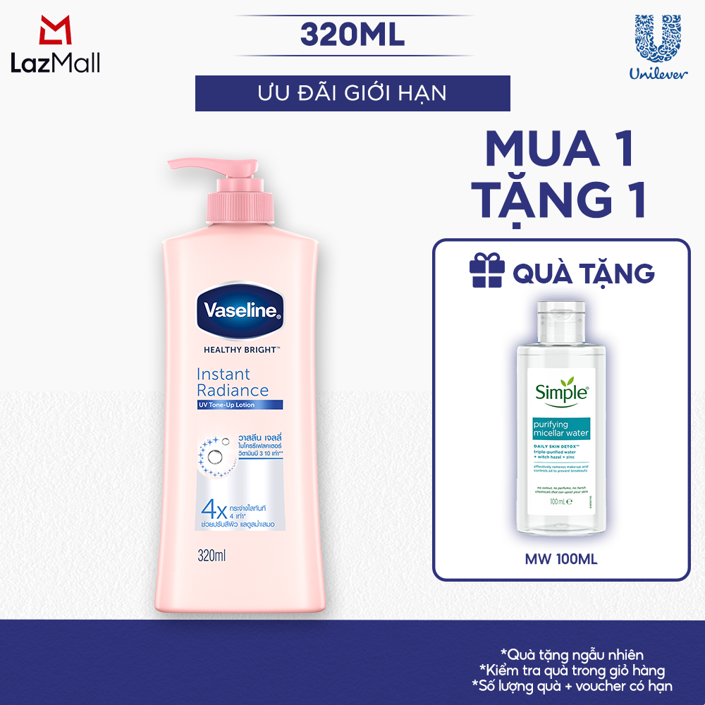 Sữa Dưỡng Thể Vaseline 320ml Dưỡng Ẩm Sáng Da Instant Radiance Vi Chất Phản Quang Giúp Da Sáng Tức Thì Gấp 4 Lần (bao bì và dung tích tùy đợt nhập hàng)
