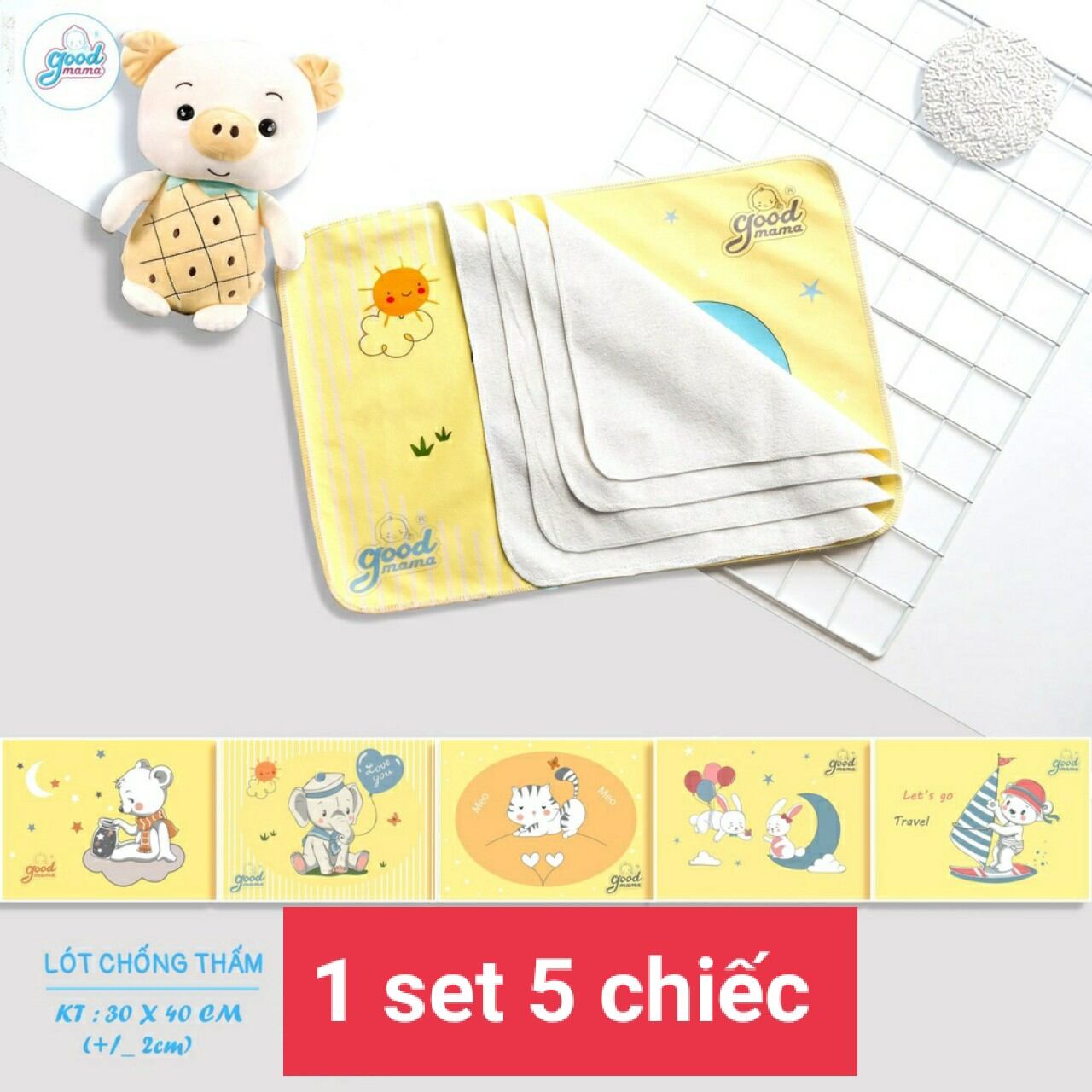 MIẾNG LÓT CHỐNG THẤM GOODMAMA KÍCH THƯỚC 30*40( 1 SÉT 5 MIẾNG)