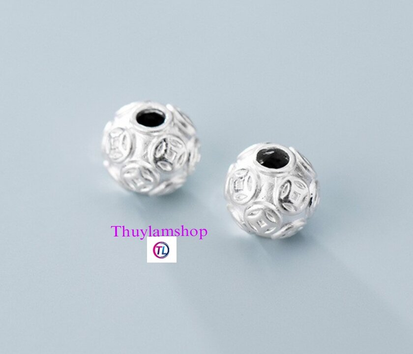 Charm viên bi bạc kim tiền 8li bạc s925 vĩnh viễn bảo hành bạc Thuylamshop