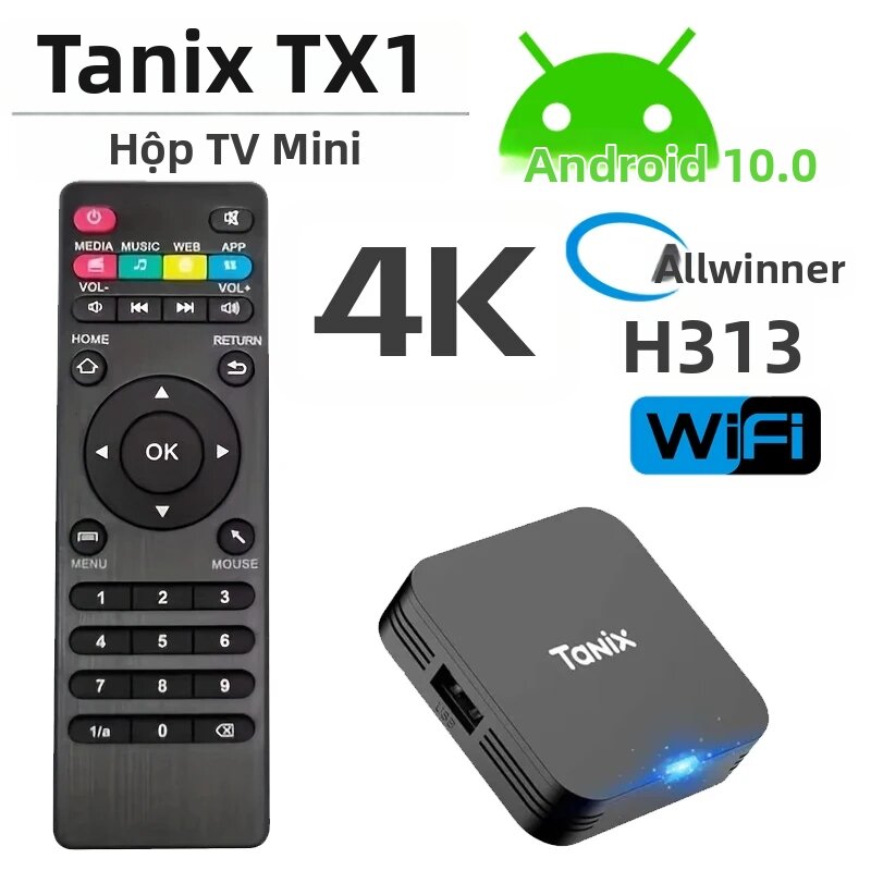 TANIX | Hộp Giải Mã Truyền Hình Thông Minh Tanix TX1 Mini Android 10 Allwinner H313 RAM 2GB/1GB ROM 16GB/8GB Wifi 2.4G 4K HD Media Player Kèm Điều Khiển Từ Xa