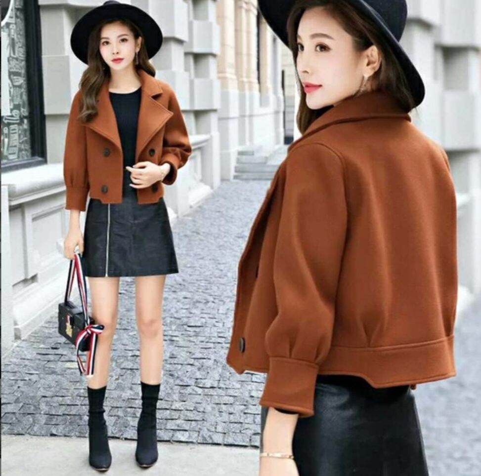 Áo khoác dạ lửng croptop 2 hàng cúc
