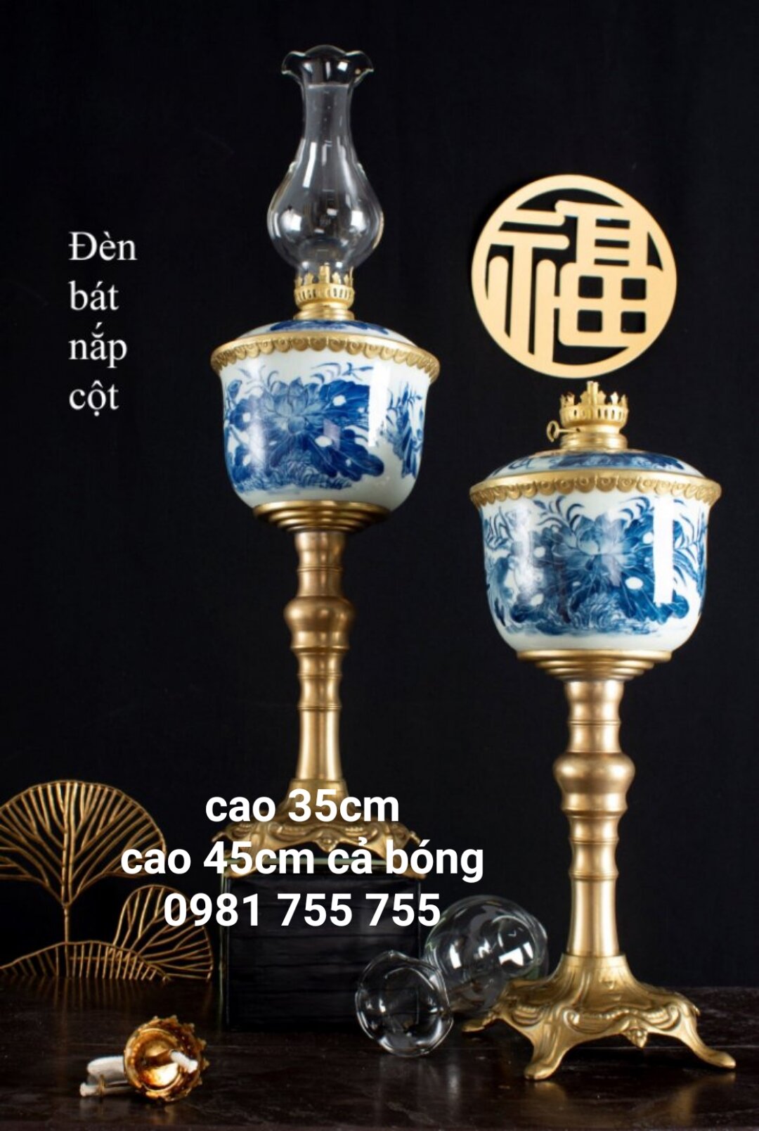Đèn đốt dầu  20 mẫu  Đèn thờ men Lam Bọc Đồng - Gốm Sứ BÁT TRÀNG chính hiệu