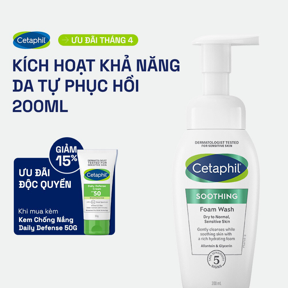 Sữa rửa mặt dạng bọt siêu mềm mịn giúp làm dịu tức thì  cấp ẩm tối ưu cho da nhạy cảm CETAPHIL SOOTHING FOAM WASH 200ML