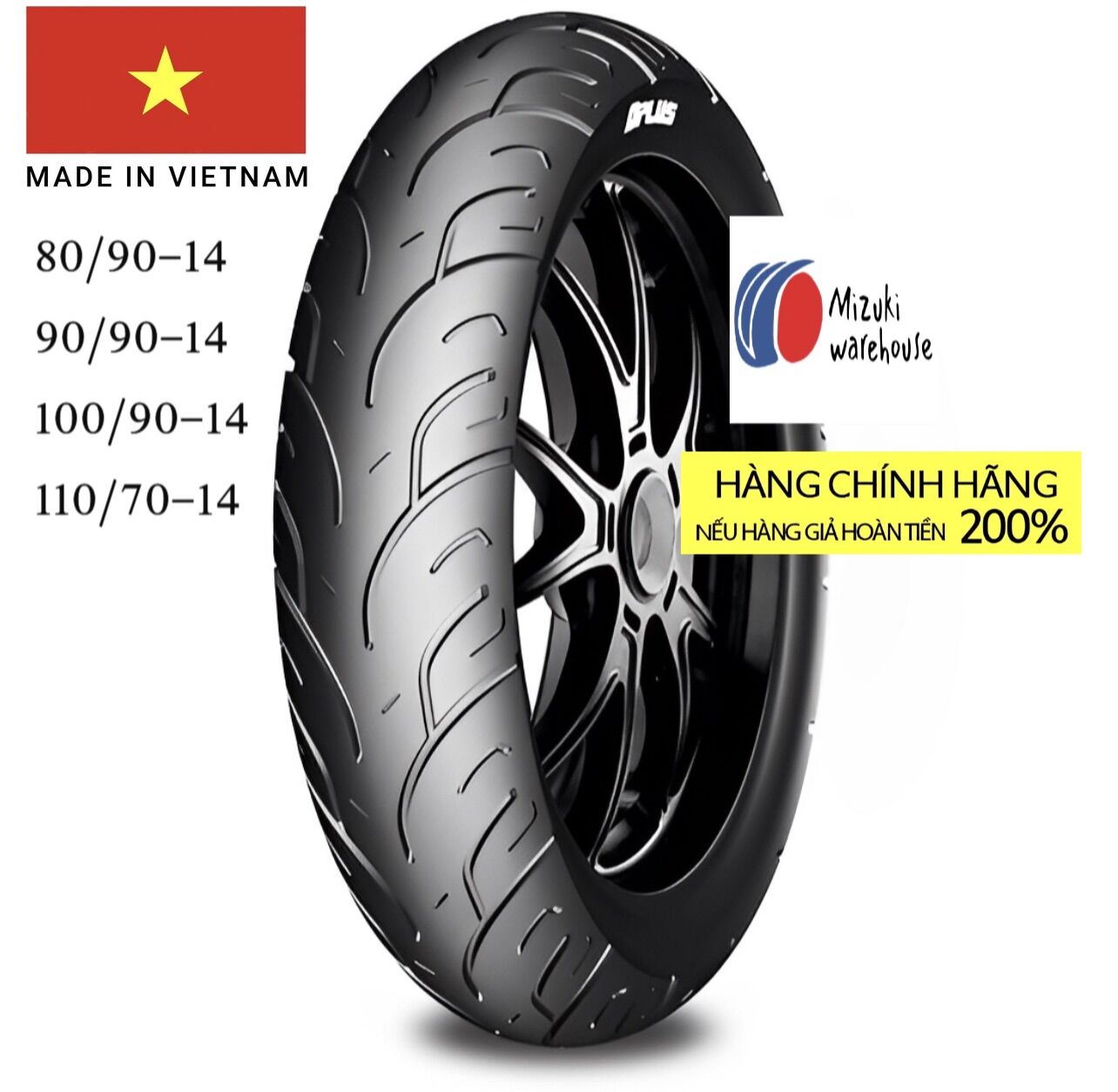 Vỏ lốp dplus size 14 inches 80/90-14, 90/90-14, 100/90-14, 110/80-14, 140/70-14 cho janus, airblade, vision...